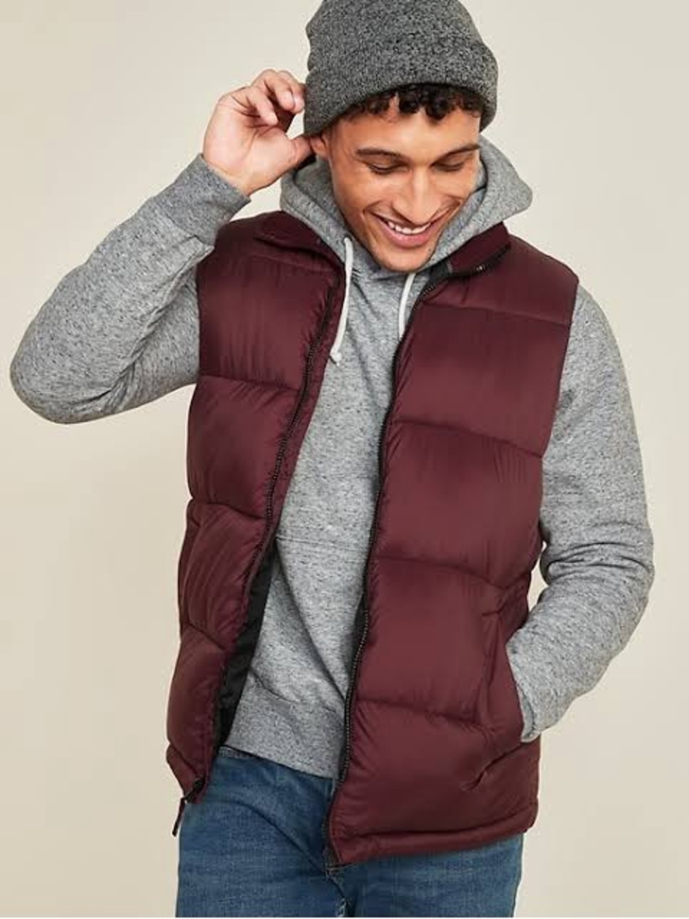 Old Navy Men's Maroon Quilted Puffer Vest